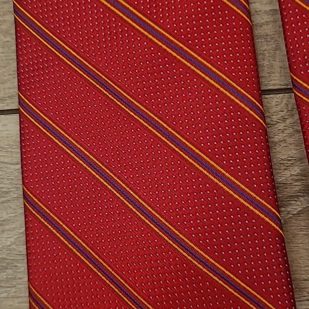 ROBERT TALBOTT Best of Class Metallic Red Blue‎ Gold Striped Dots Mens Silk Tie